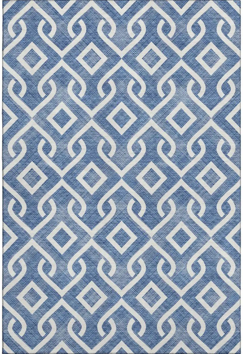 Blue And Ivory Geometric Washable Area Rug With UV Protection Photo 1