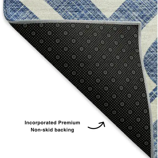 Blue And Ivory Geometric Washable Area Rug With UV Protection Photo 9