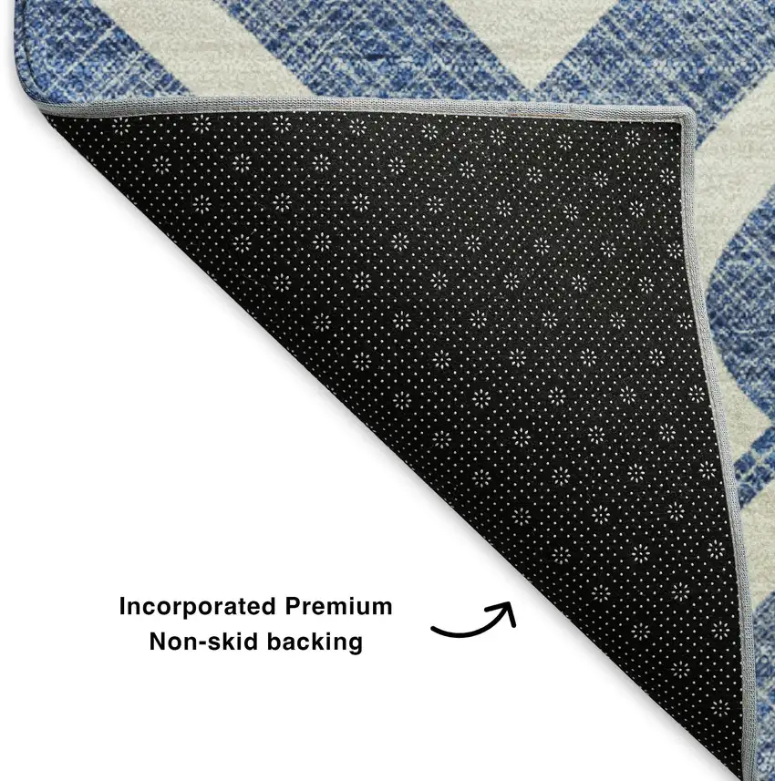 Blue And Ivory Geometric Washable Area Rug With UV Protection Photo 9