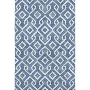 Photo of Blue And Ivory Geometric Washable Area Rug With UV Protection