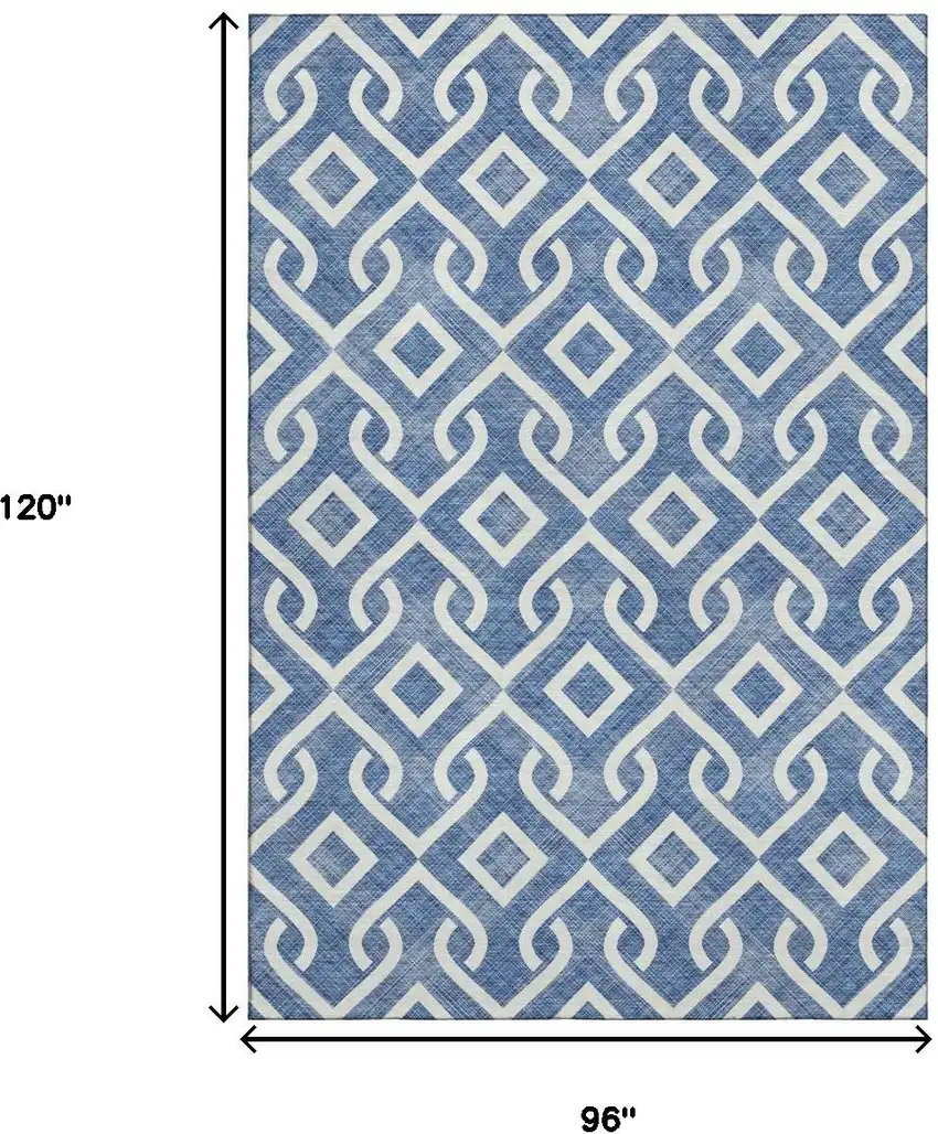 Blue And Ivory Geometric Washable Area Rug With UV Protection Photo 3