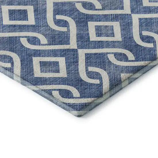 Blue And Ivory Geometric Washable Area Rug With UV Protection Photo 9