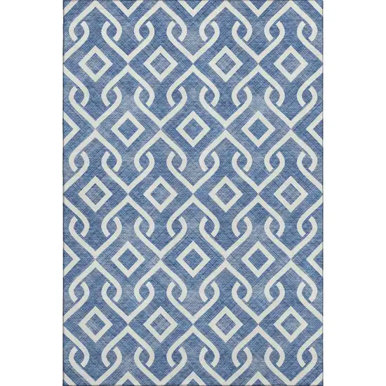 Blue And Ivory Geometric Washable Area Rug With UV Protection Photo 1