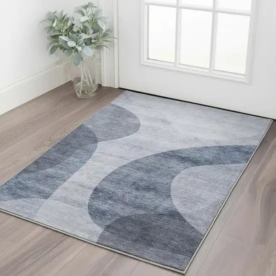 Blue And Ivory Geometric Washable Area Rug With UV Protection Photo 3