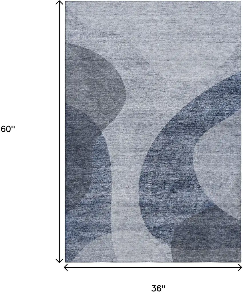Blue And Ivory Geometric Washable Area Rug With UV Protection Photo 7