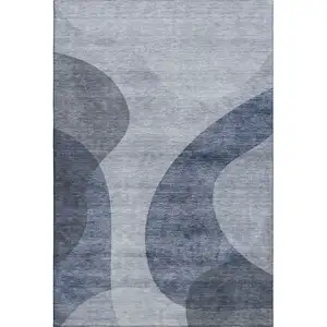 Photo of Blue And Ivory Geometric Washable Area Rug With UV Protection