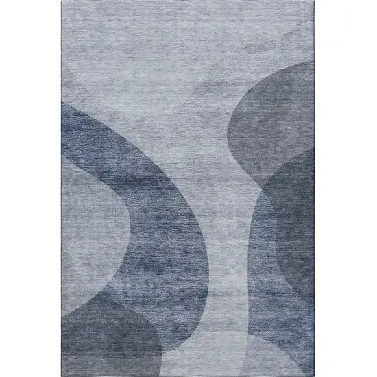 Blue And Ivory Geometric Washable Area Rug With UV Protection Photo 4