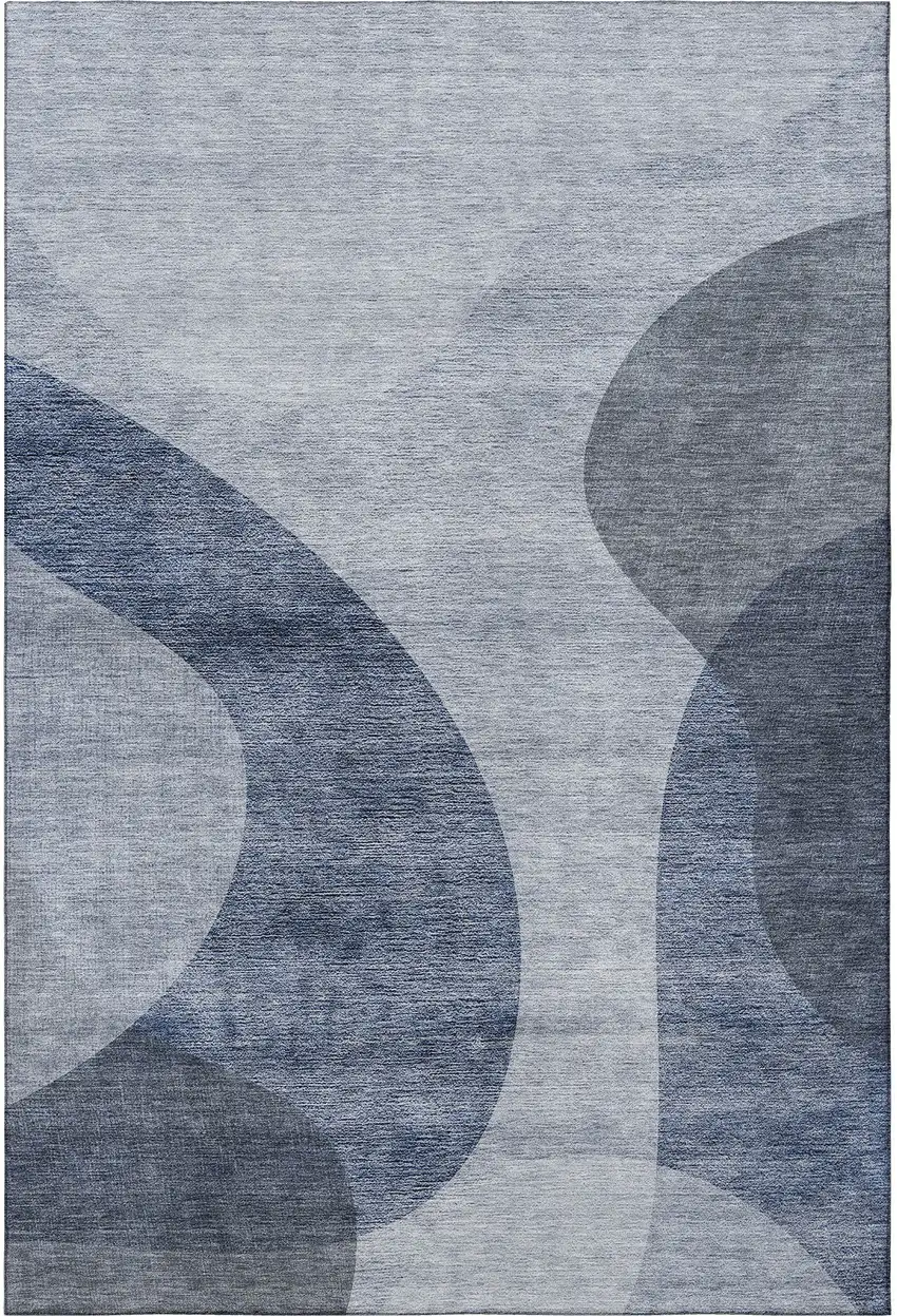 Blue And Ivory Geometric Washable Area Rug With UV Protection Photo 4
