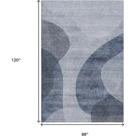 Blue And Ivory Geometric Washable Area Rug With UV Protection Photo 3