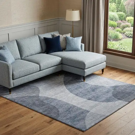 Blue And Ivory Geometric Washable Area Rug With UV Protection Photo 1