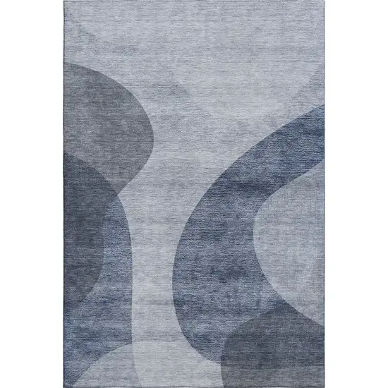 Blue And Ivory Geometric Washable Area Rug With UV Protection Photo 2