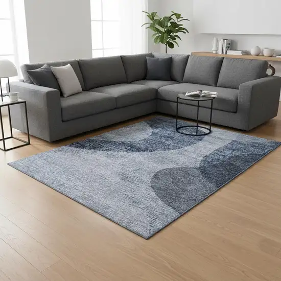 Blue And Ivory Geometric Washable Area Rug With UV Protection Photo 3