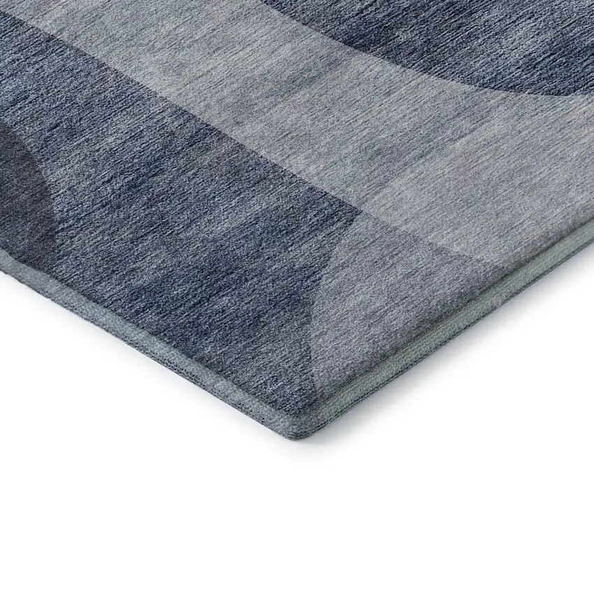Blue And Ivory Geometric Washable Area Rug With UV Protection Photo 9