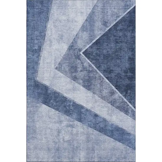 Blue And Ivory Geometric Washable Area Rug With UV Protection Photo 1