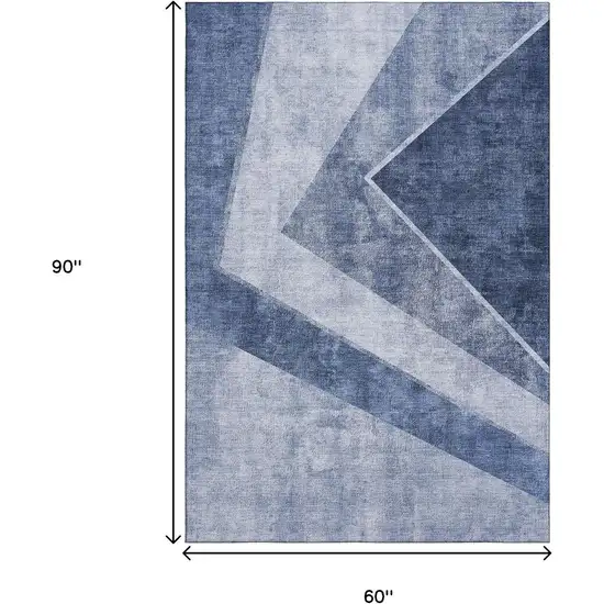 Blue And Ivory Geometric Washable Area Rug With UV Protection Photo 3