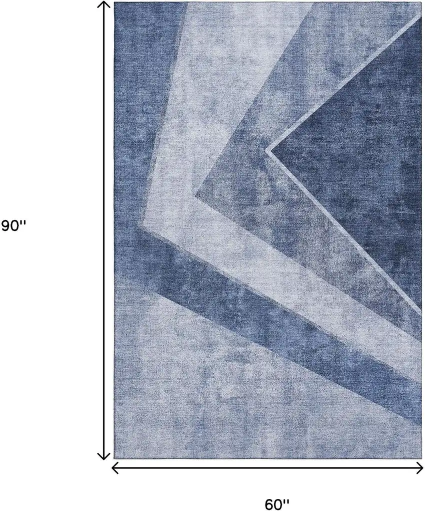 Blue And Ivory Geometric Washable Area Rug With UV Protection Photo 3