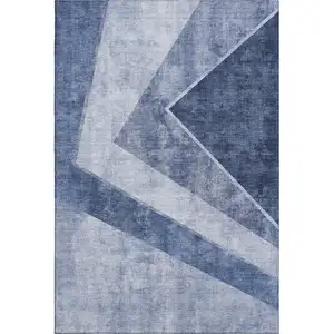 Photo of Blue And Ivory Geometric Washable Area Rug With UV Protection