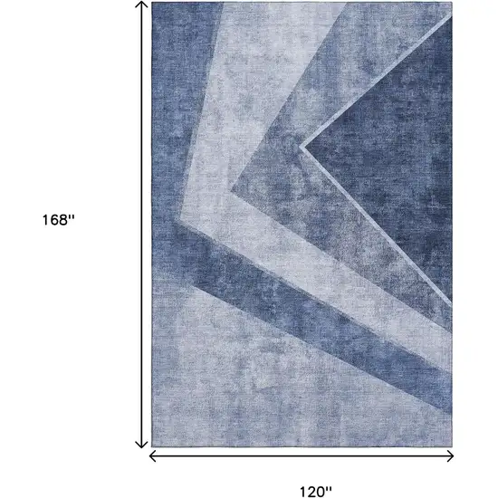 Blue And Ivory Geometric Washable Area Rug With UV Protection Photo 3