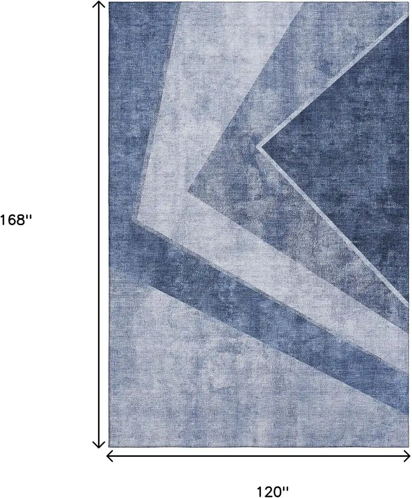Blue And Ivory Geometric Washable Area Rug With UV Protection Photo 3