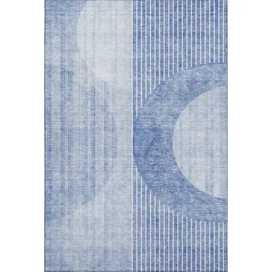Blue And Ivory Geometric Washable Area Rug With UV Protection Photo 3