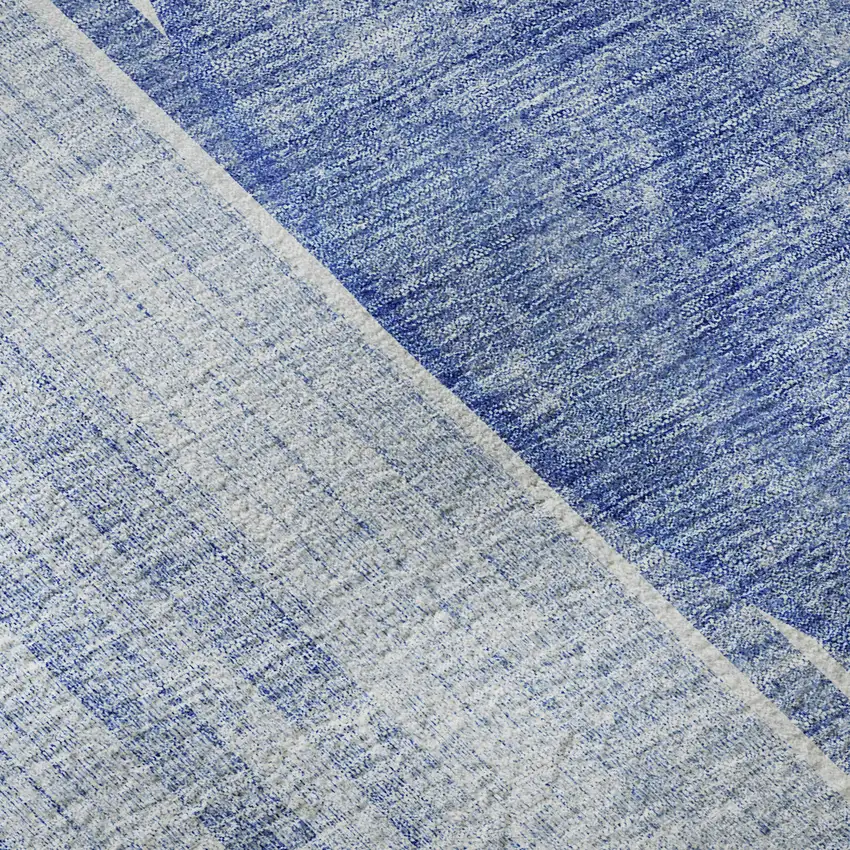 Blue And Ivory Geometric Washable Area Rug With UV Protection Photo 7