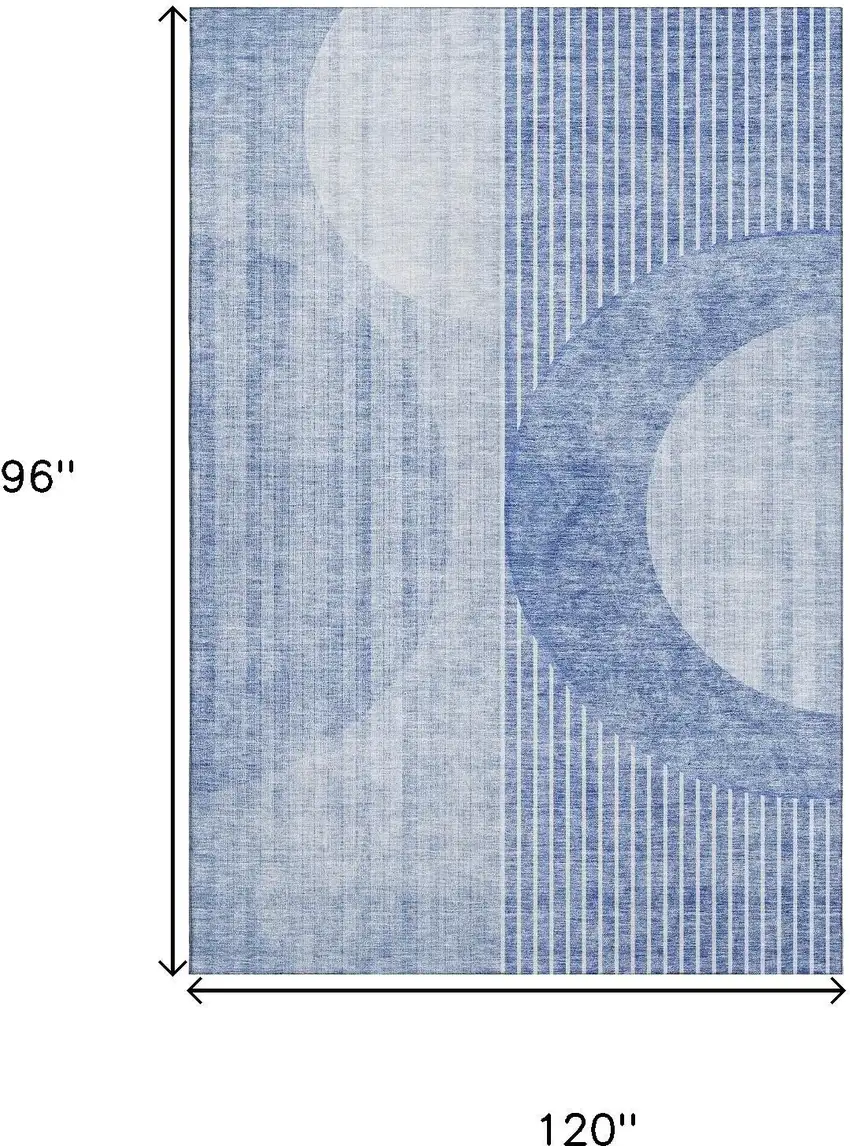 Blue And Ivory Geometric Washable Area Rug With UV Protection Photo 3
