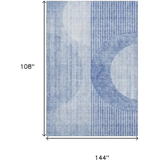 Blue And Ivory Geometric Washable Area Rug With UV Protection Photo 3