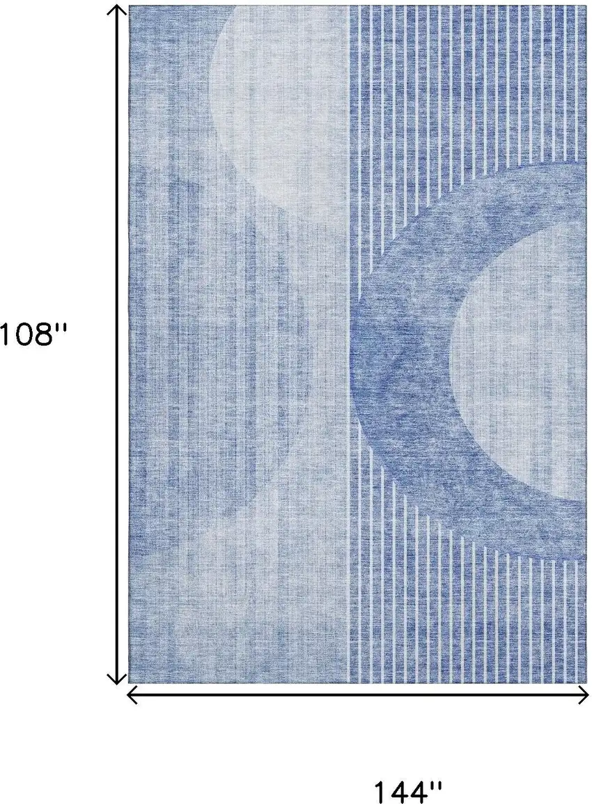 Blue And Ivory Geometric Washable Area Rug With UV Protection Photo 3