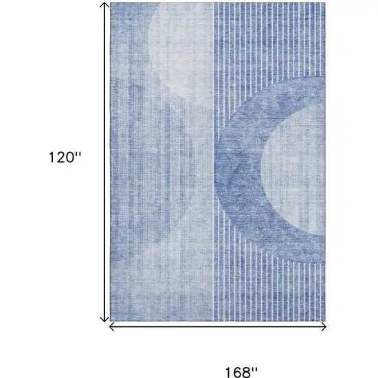 Blue And Ivory Geometric Washable Area Rug With UV Protection Photo 3