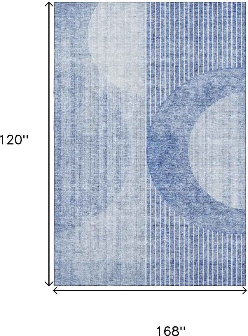 Blue And Ivory Geometric Washable Area Rug With UV Protection Photo 3