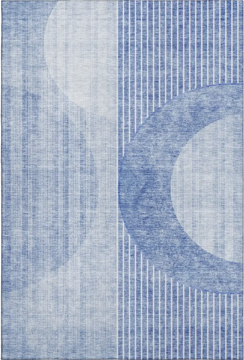 Blue And Ivory Geometric Washable Area Rug With UV Protection Photo 3