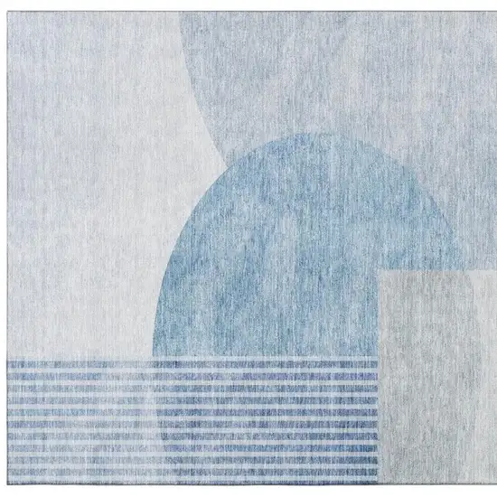 Blue And Ivory Geometric Washable Area Rug With UV Protection Photo 3