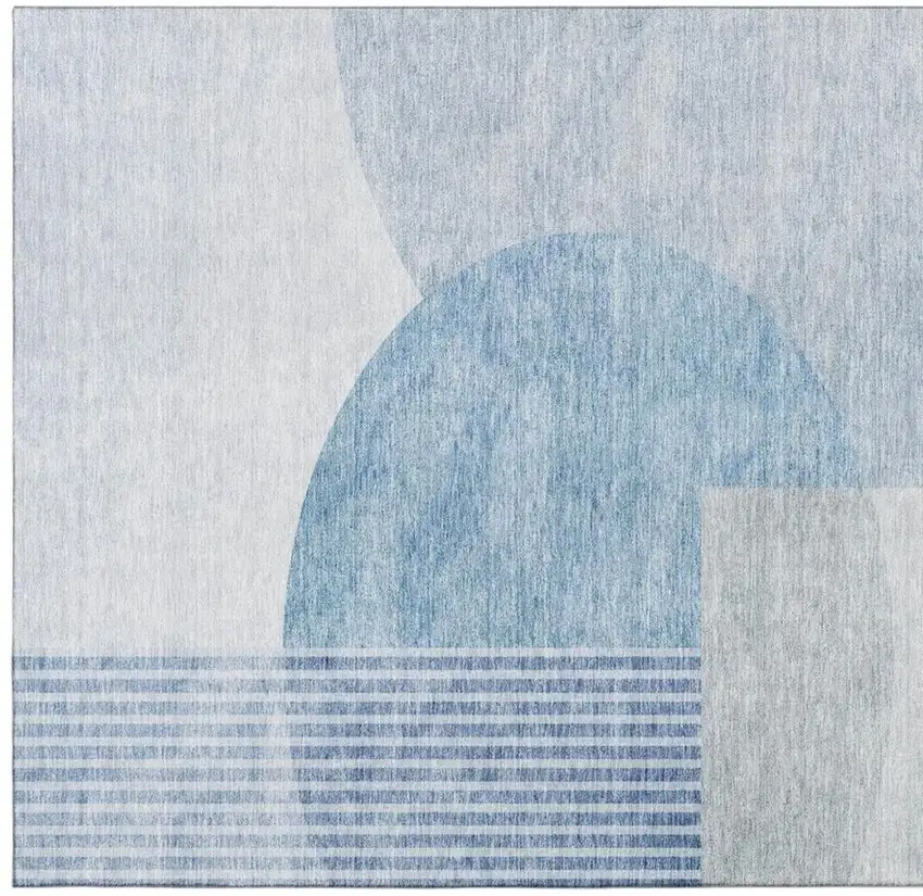 Blue And Ivory Geometric Washable Area Rug With UV Protection Photo 3
