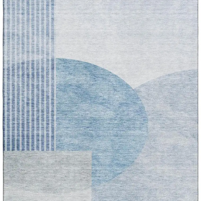 Blue And Ivory Geometric Washable Area Rug With UV Protection Photo 3