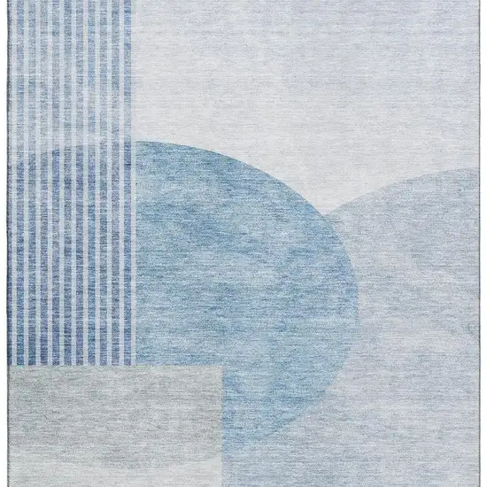 Blue And Ivory Geometric Washable Area Rug With UV Protection Photo 3