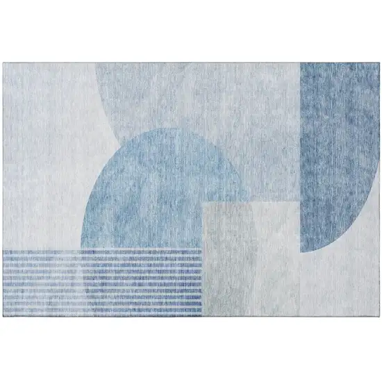 Blue And Ivory Geometric Washable Area Rug With UV Protection Photo 2