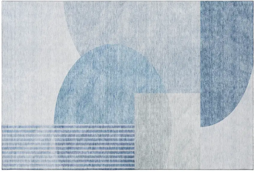 Blue And Ivory Geometric Washable Area Rug With UV Protection Photo 2