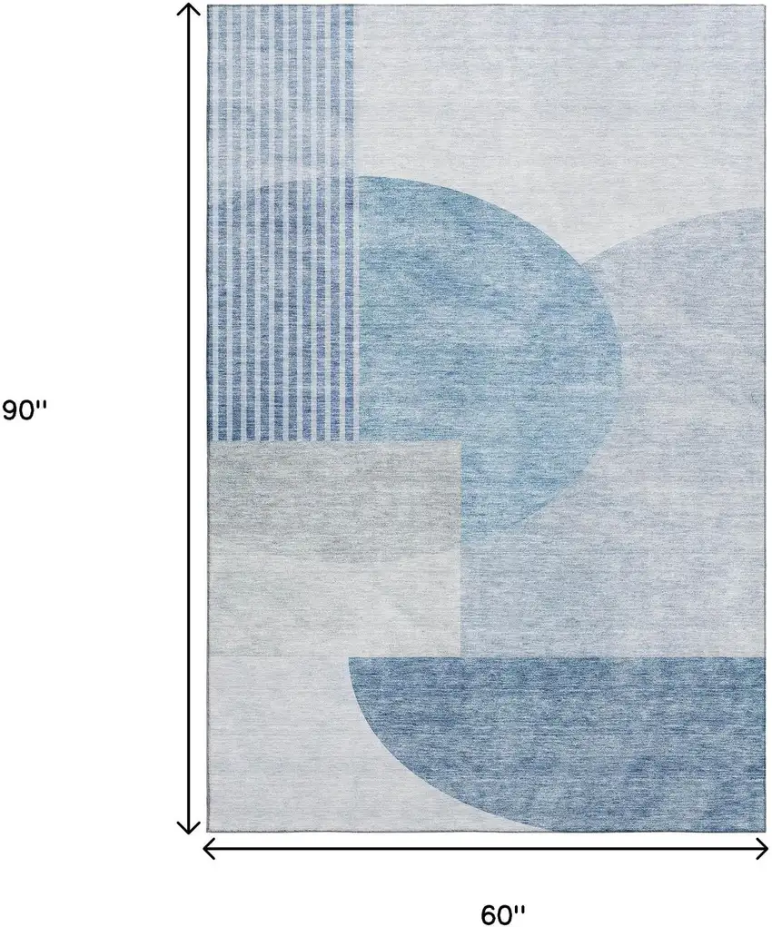 Blue And Ivory Geometric Washable Area Rug With UV Protection Photo 4