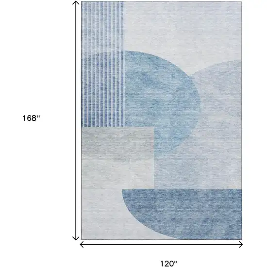 Blue And Ivory Geometric Washable Area Rug With UV Protection Photo 3