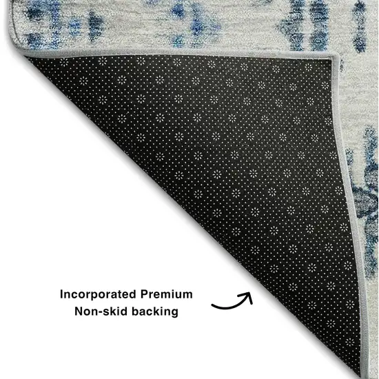 Blue And Ivory Geometric Washable Area Rug With UV Protection Photo 8