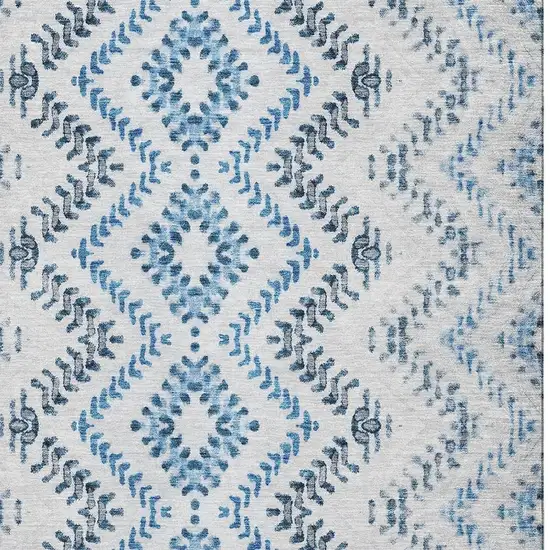 Blue And Ivory Geometric Washable Area Rug With UV Protection Photo 3
