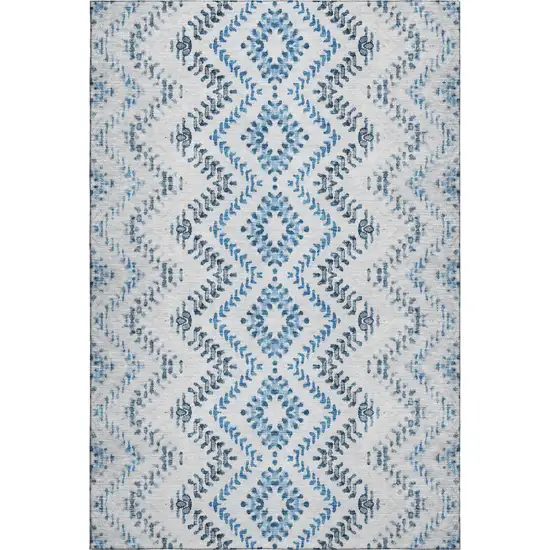 Blue And Ivory Geometric Washable Area Rug With UV Protection Photo 2