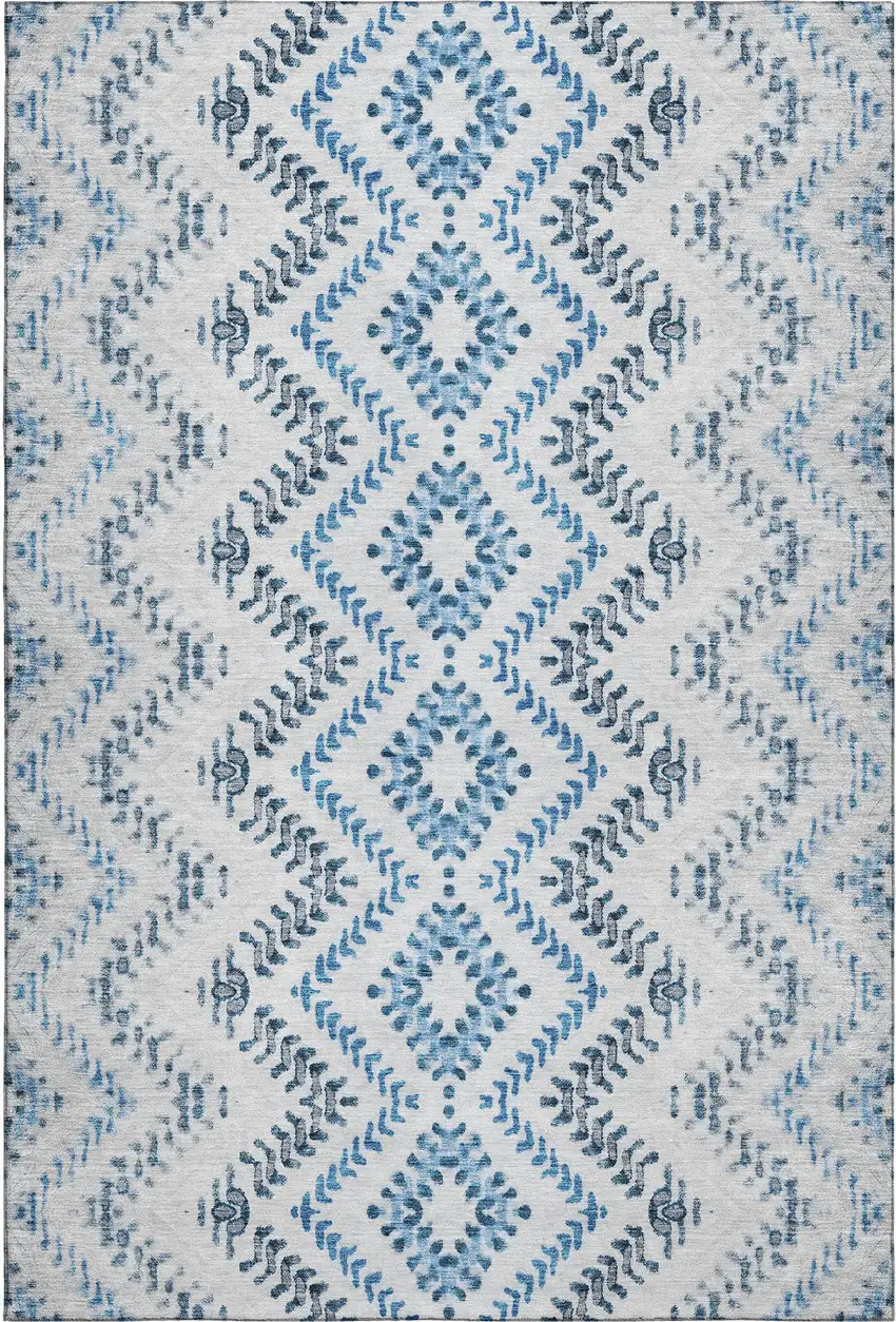 Blue And Ivory Geometric Washable Area Rug With UV Protection Photo 2