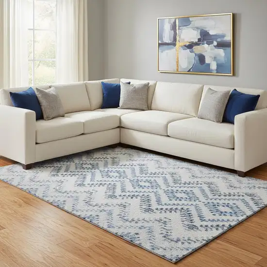 Blue And Ivory Geometric Washable Area Rug With UV Protection Photo 1