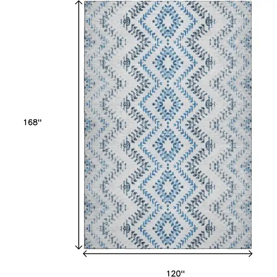 Blue And Ivory Geometric Washable Area Rug With UV Protection Photo 3