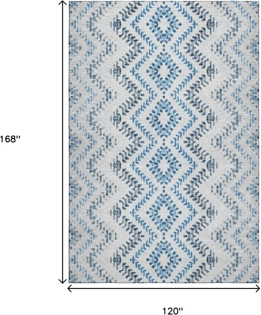 Blue And Ivory Geometric Washable Area Rug With UV Protection Photo 3