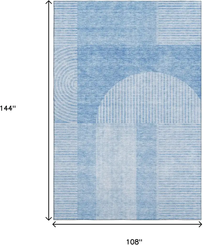 Blue And Ivory Geometric Washable Area Rug With UV Protection Photo 3