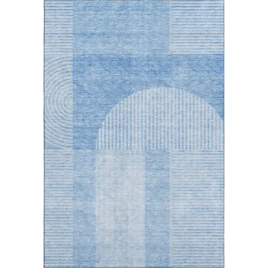 Blue And Ivory Geometric Washable Area Rug With UV Protection Photo 1