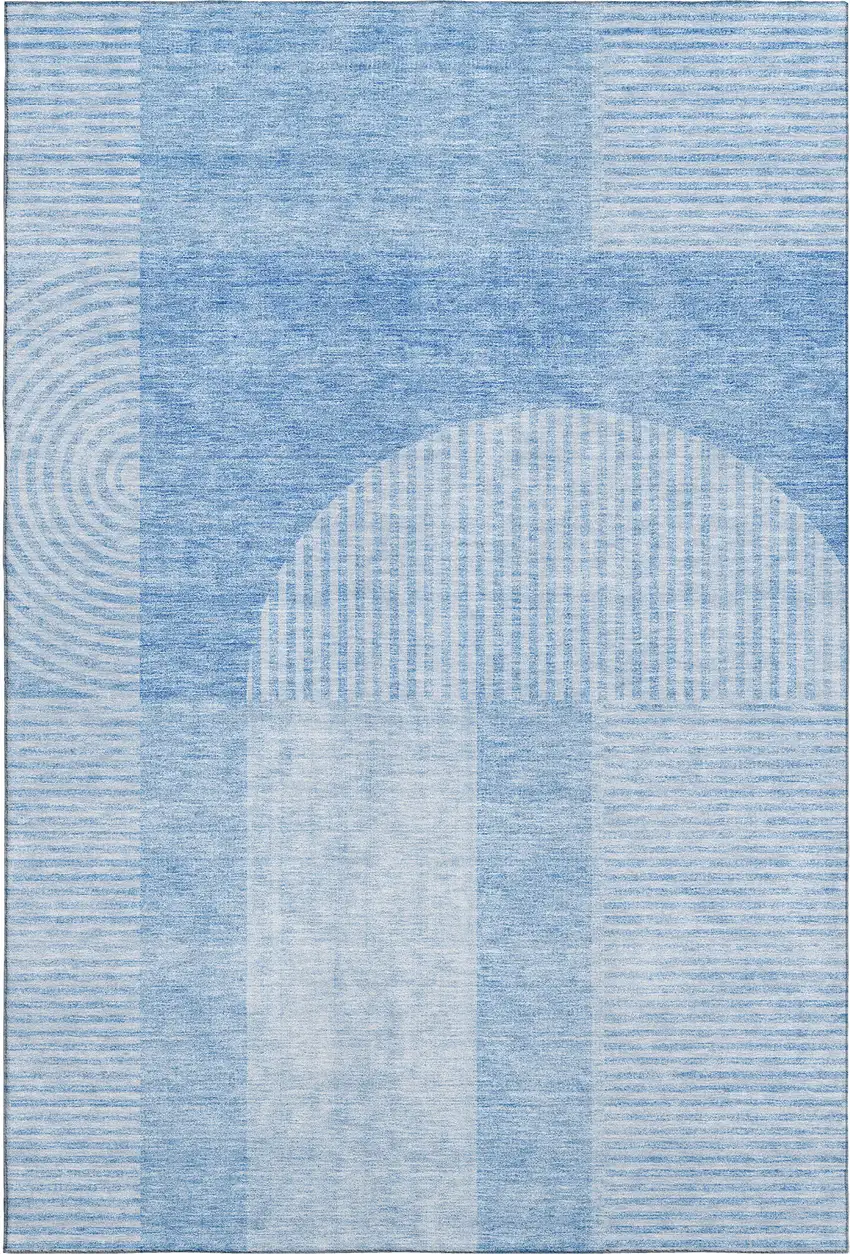 Blue And Ivory Geometric Washable Area Rug With UV Protection Photo 1