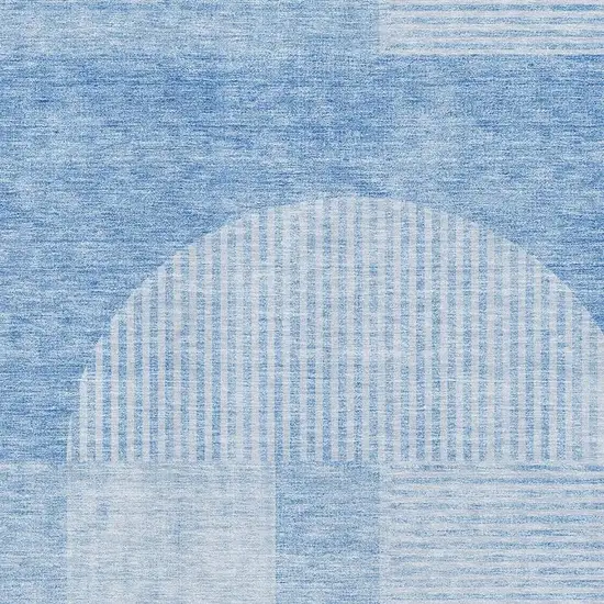 Blue And Ivory Geometric Washable Area Rug With UV Protection Photo 2